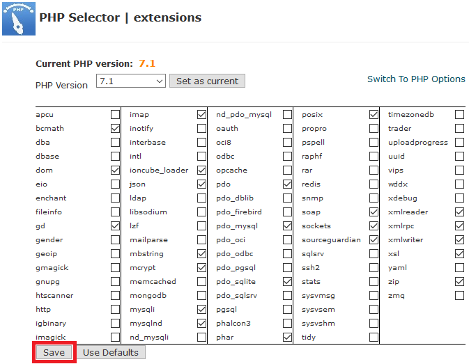 how do i enable disable php extensions save